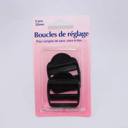 Boucle de réglage - Sangle - 25 mm - Noir - x2