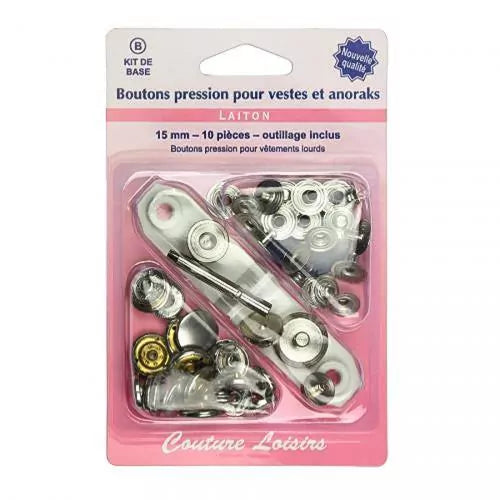 Bouton-pression - Veste - Outil de pose inclus - 15 mm - Bronze - x10