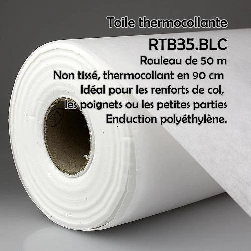 Renfort - Non-tissé, Thermocollant - 90 cm x 50 m - 53gr/m2 - Blanc