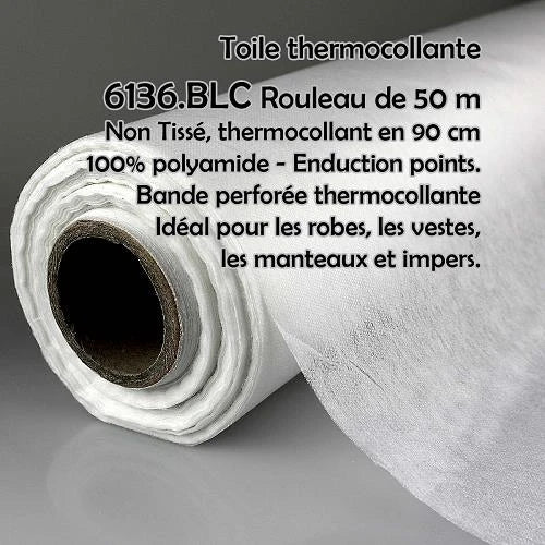 Voile - Non-tissé, Thermocollant - 90 cm x 50 m - 32gr/m2 -Blanc