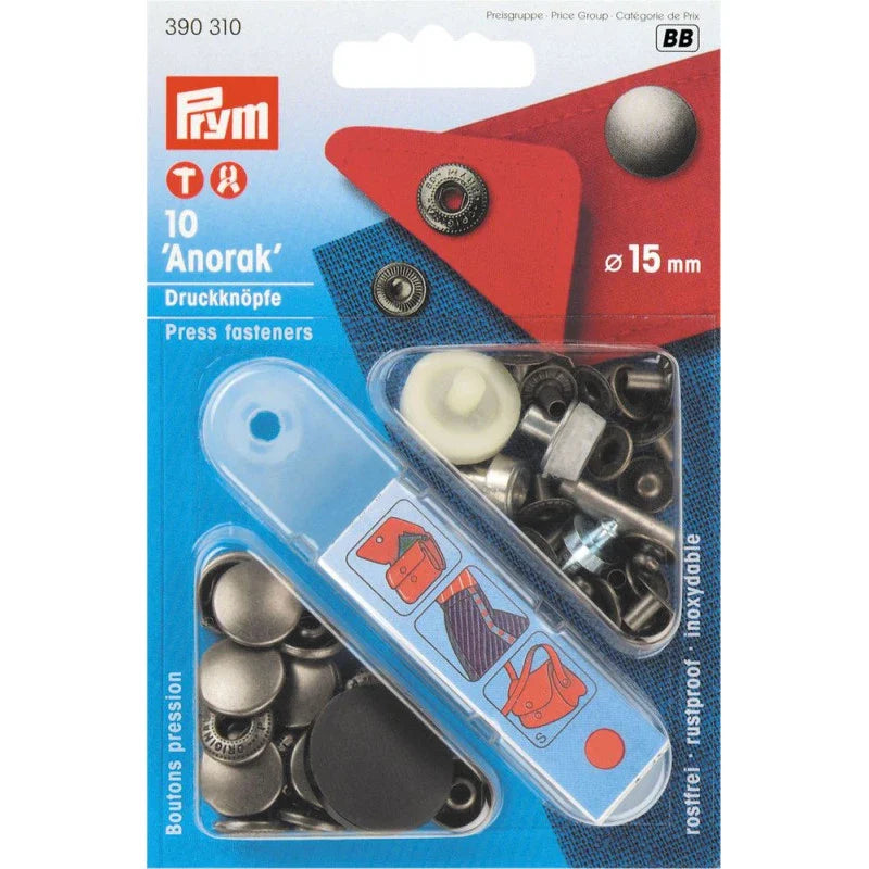 Bouton-pression - Anorak - 15 mm - Laiton - Argenté - x10