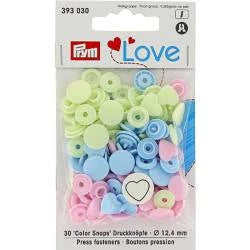 Bouton-pression - Coeur - 12.4 mm - Plastique - Rose, Bleu, Blanc - x30