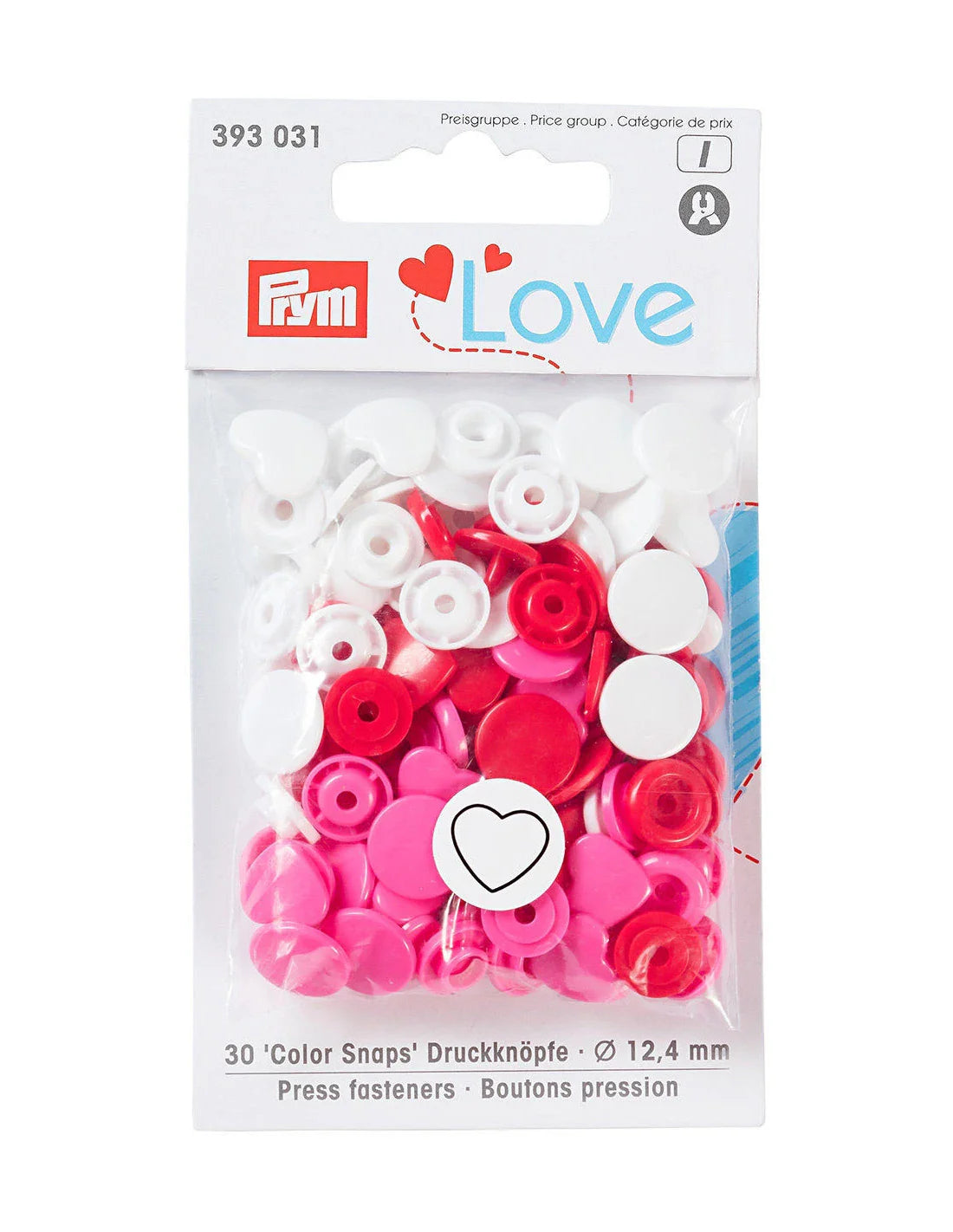 Bouton-pression - Coeur - 12.4 mm - Plastique - Rose, Bleu, Blanc - x30