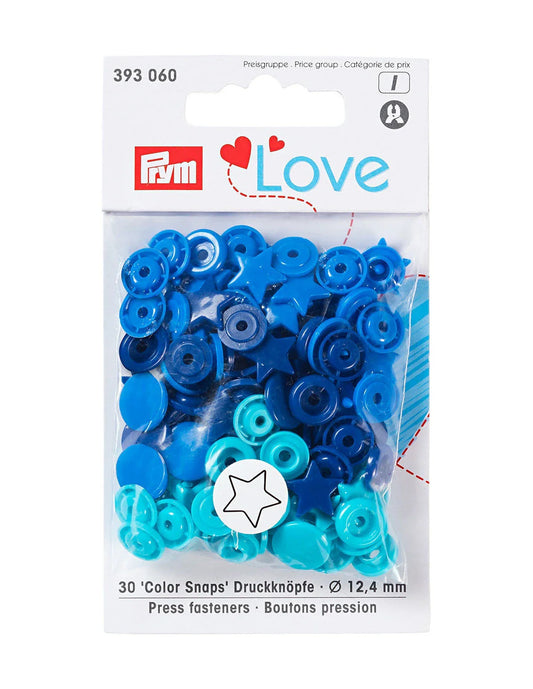 Bouton-pression - Etoile - 12.4 mm - Plastique - Bleu foncé, Bleu, Bleu clair - x30