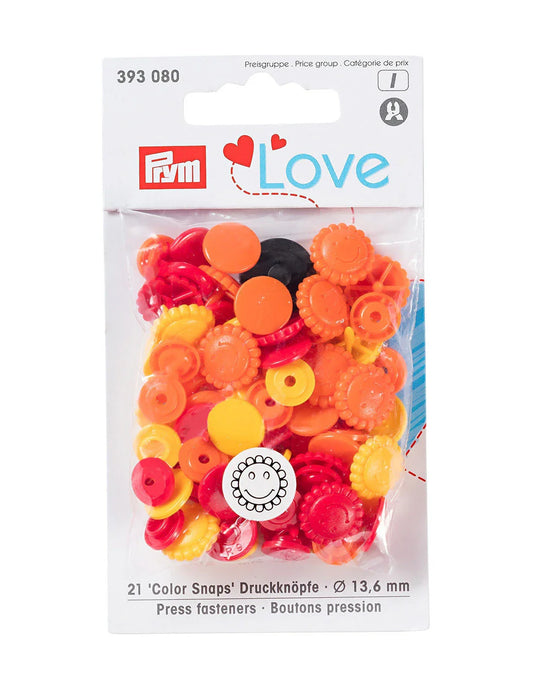 Bouton-pression - Etoile - 13.6 mm - Plastique - Rouge, Orange, Jaune - x21