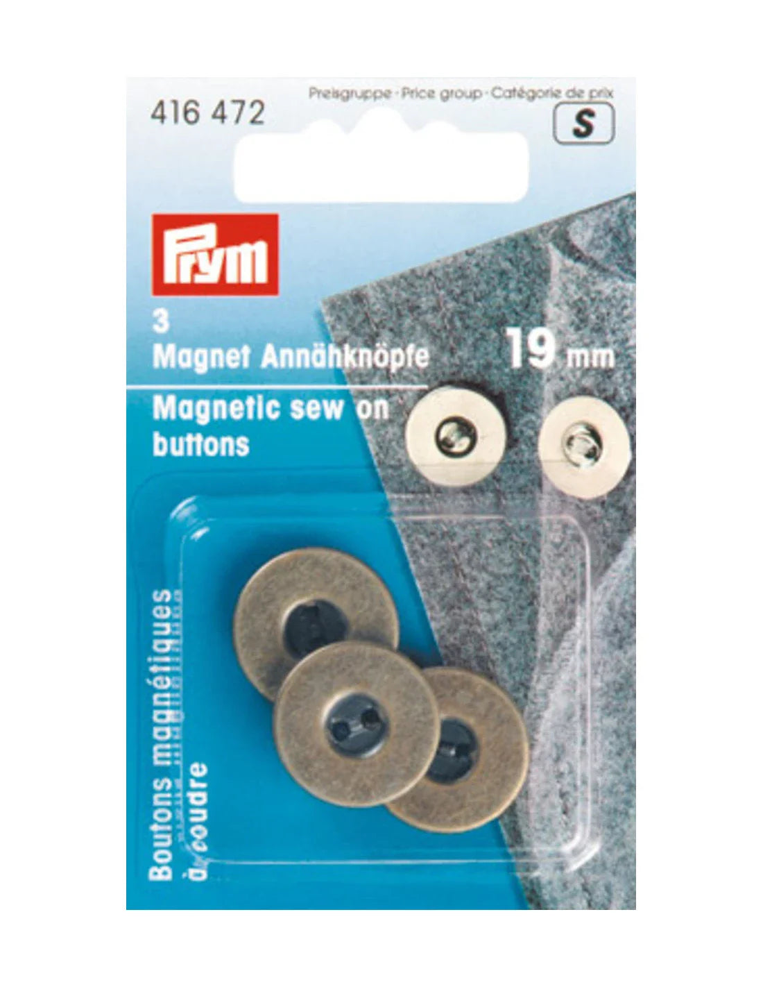 Bouton - Magnétique - 19 mm - Métal - Argenté - x3