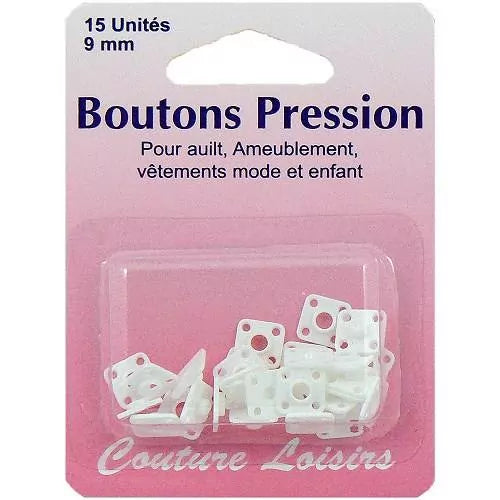 Bouton-pression - 9 mm - Nylon - Blanc - x15