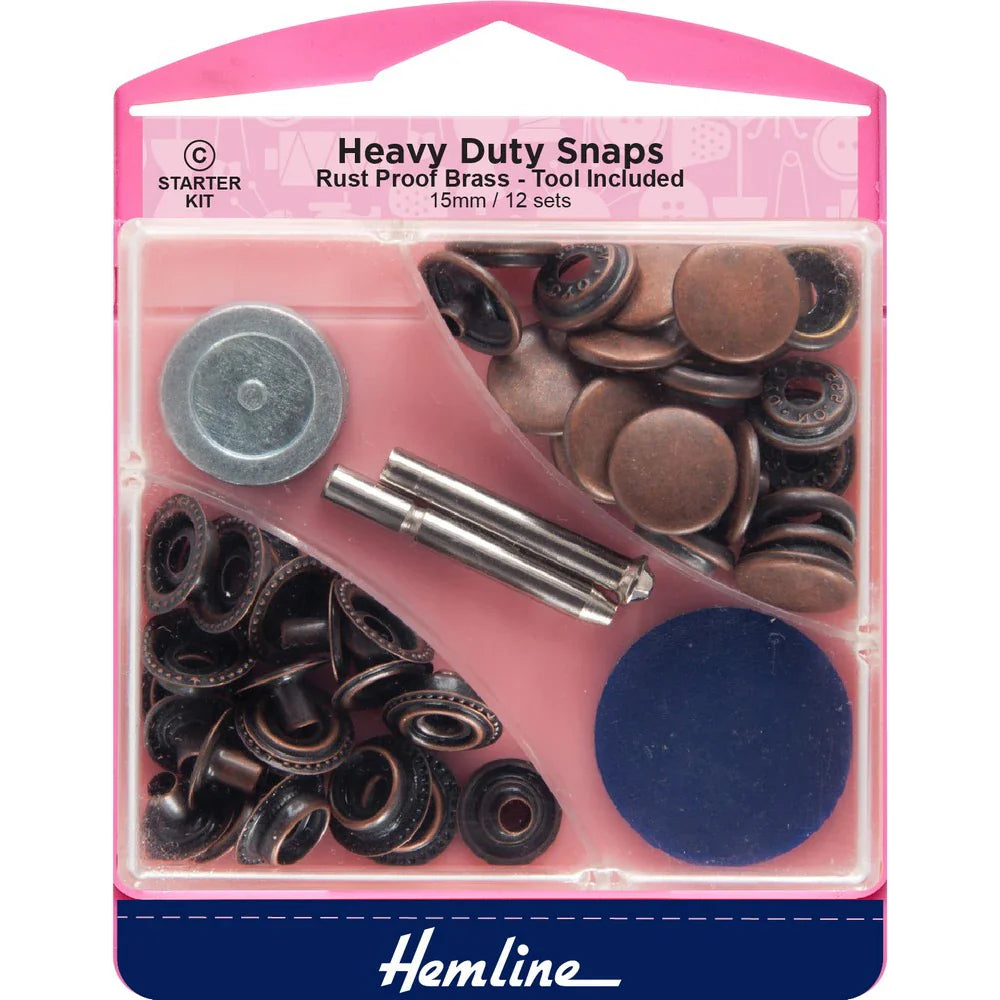 Bouton-pression - Tissu épais - Outil de pose inclus - 15 mm - Bronze - x8