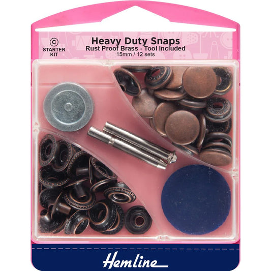 Bouton-pression - Tissu épais - Outil de pose inclus - 15 mm - Bronze - x8