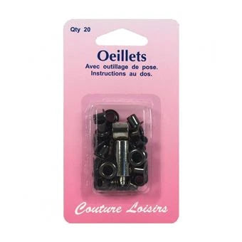 Oeillet - Outil de pose inclus - Noir - 5 mm - x20