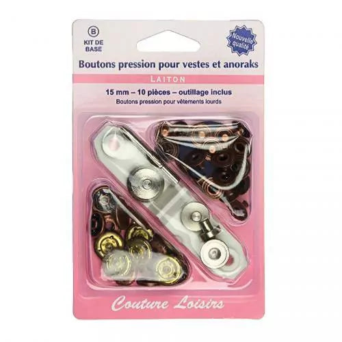 Bouton-pression - Veste - Outil de pose inclus - 15 mm - Bronze - x10