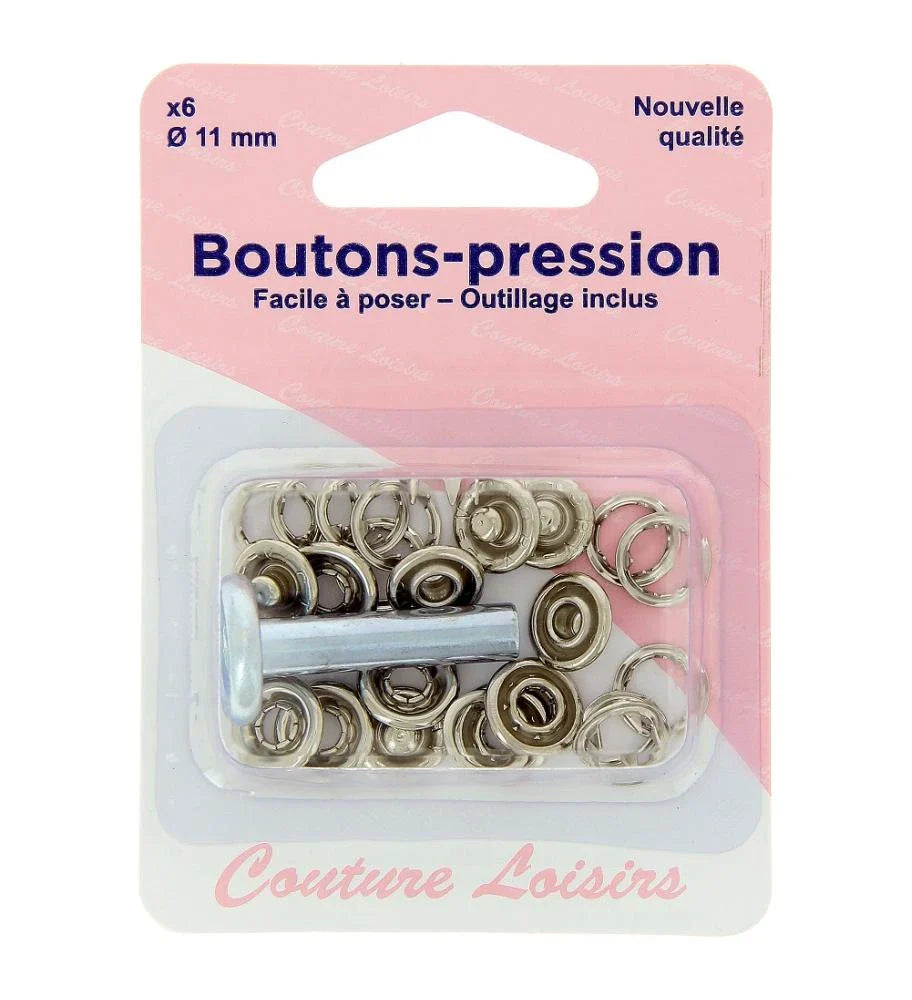 Bouton-pression - Outil de pose inclus - 11 mm - Noir - x6