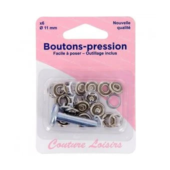 Bouton-pression - Outil de pose inclus - 11 mm - Noir - x6